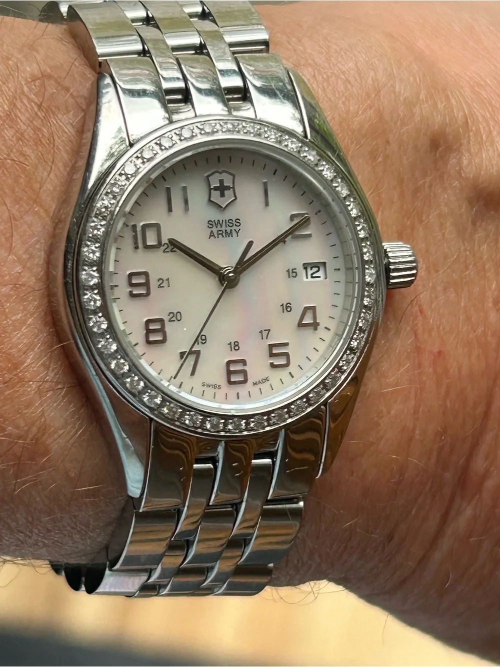 Victorinox Swiss Army Stainless Steel Watch with Diamond Bezel Mother of Pearl